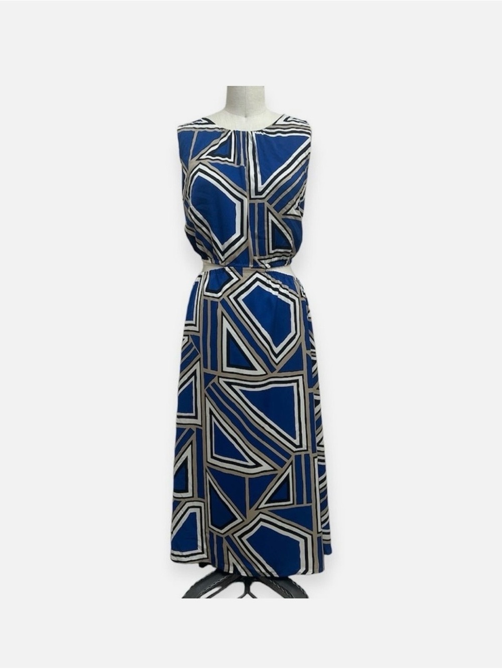 Banana Republic Blue Geometric Maxi Dress with Cutout Waist Sz XS